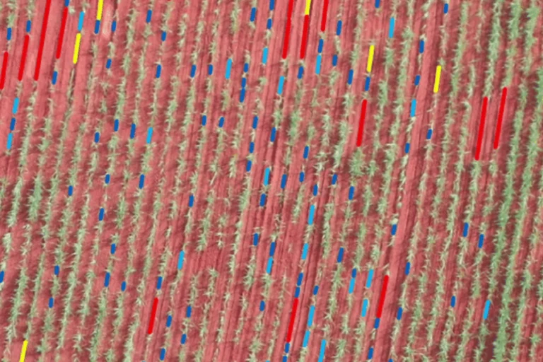 Aerial image of farm land with digitally marked items